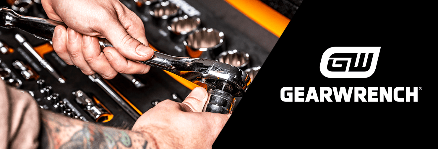 Person using a wrench with a GearWrench toolbox in the background