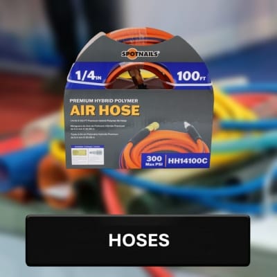 Packaged air hose with branding on a blurred background