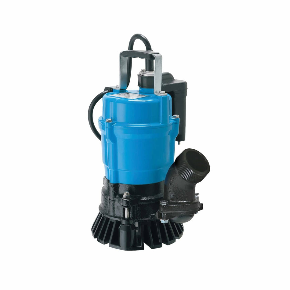 Tsurumi Pump HSE2.4S Submersible Trash Pump with auto relay, 1/2 HP, 115V, 2 in discharge, 53 GPM flow.
