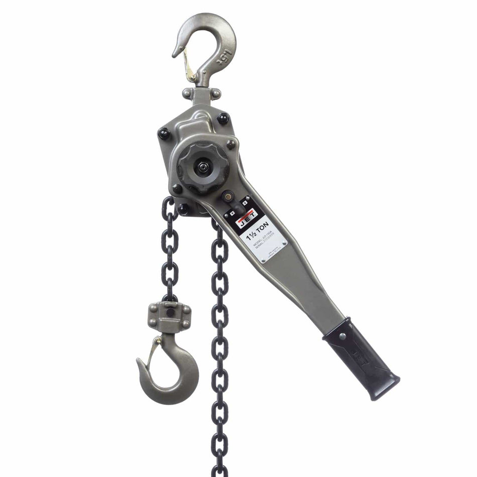 Manual chain hoist with hooks on a white background