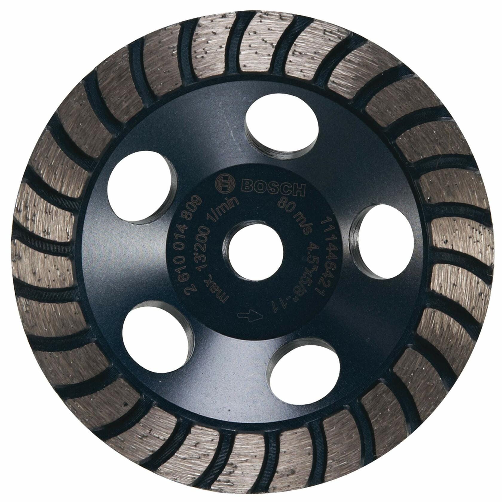 BOSCH DC4530HD 4-1/2 in. Turbo Row Diamond Cup Wheel for grinding and polishing surfaces efficiently.