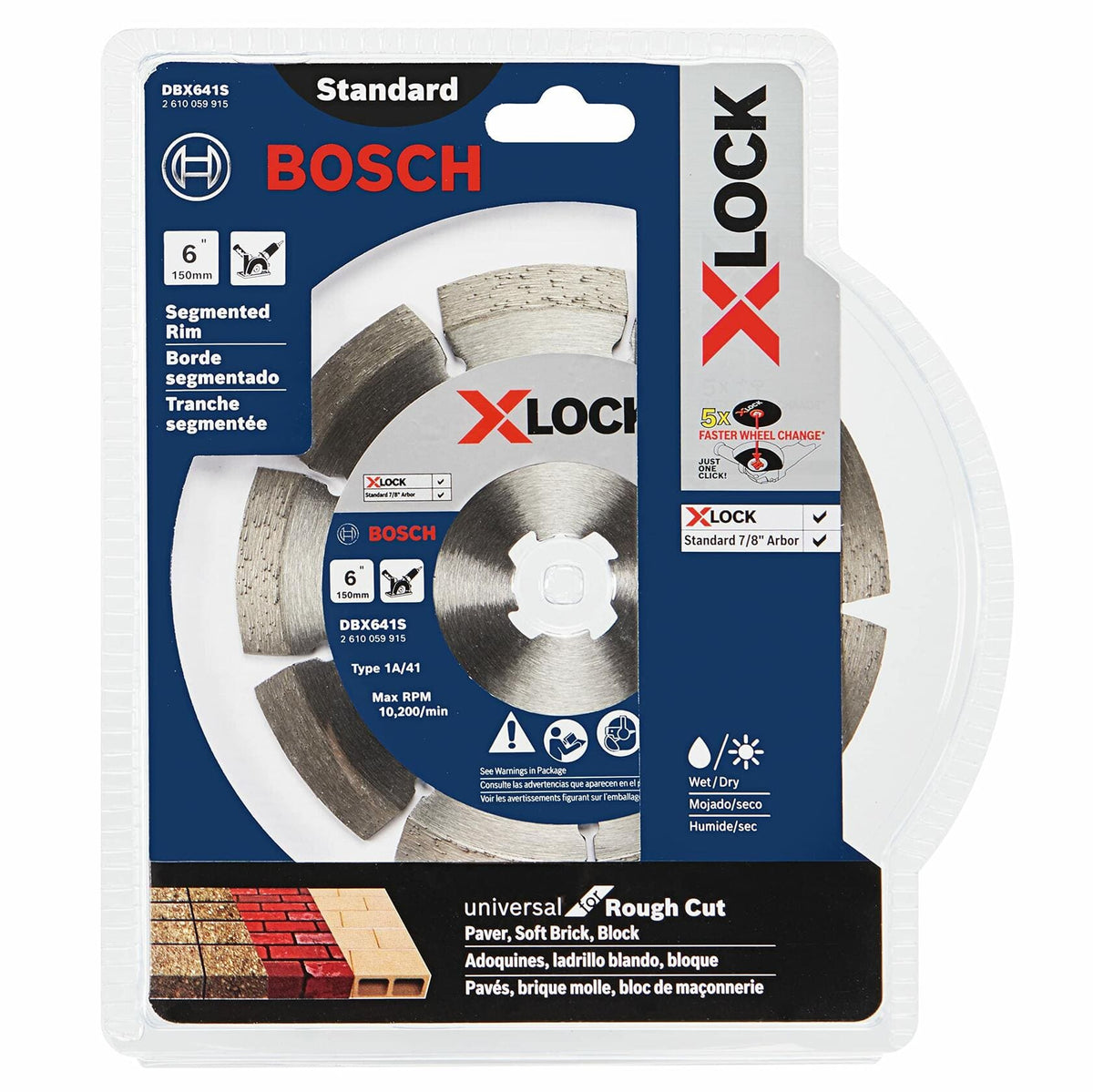 BOSCH DBX641S 6 In. X-LOCK Segmented Rim Diamond Blade for Pavers Soft Brick Block with 7/8 In. Arbor