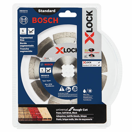 BOSCH DBX641S 6 In. X-LOCK Segmented Rim Diamond Blade for Pavers Soft Brick Block with 7/8 In. Arbor