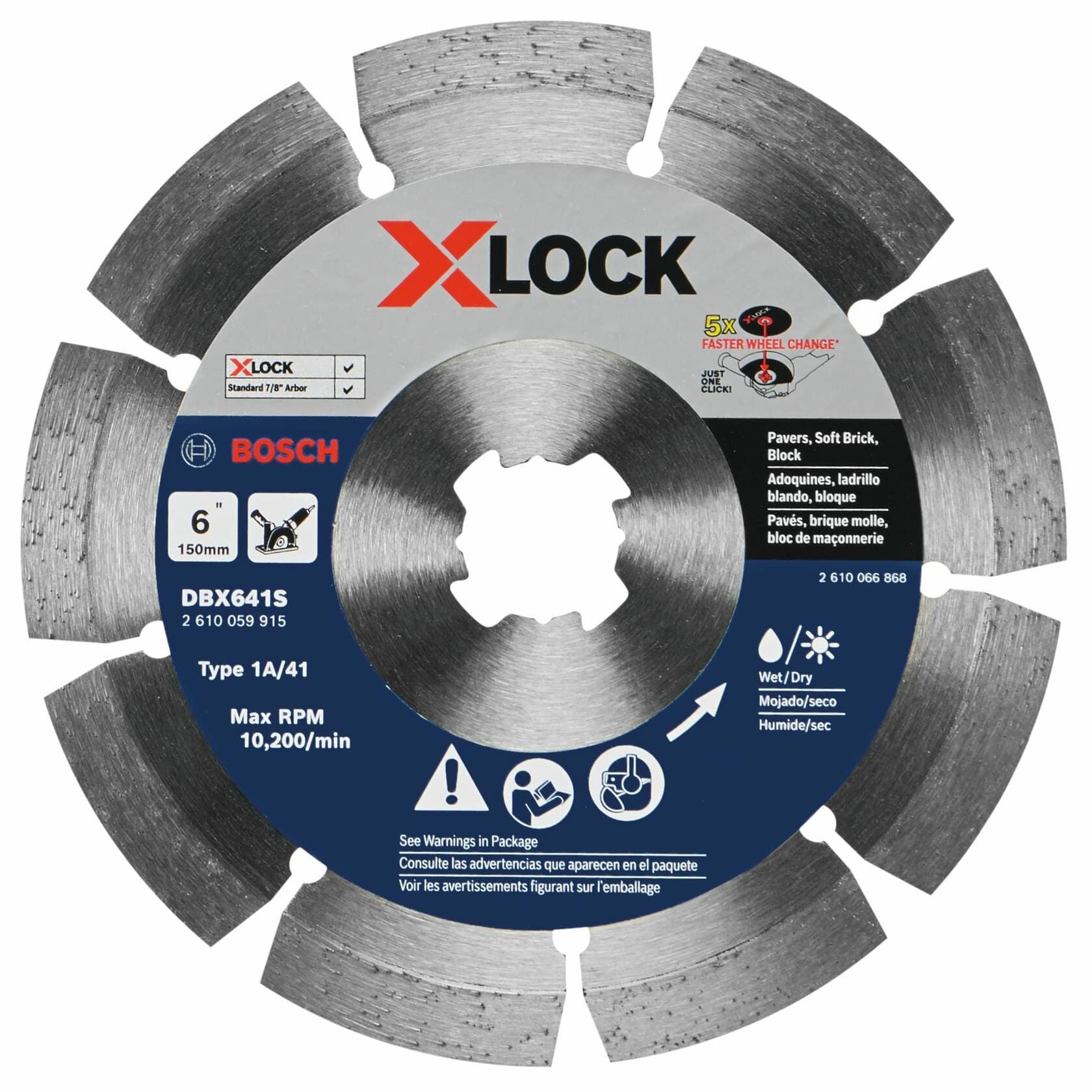 BOSCH DBX641S 6 In. X-LOCK Segmented Rim Diamond Blade for 7/8 In. Arbor cutting pavers, soft brick, block
