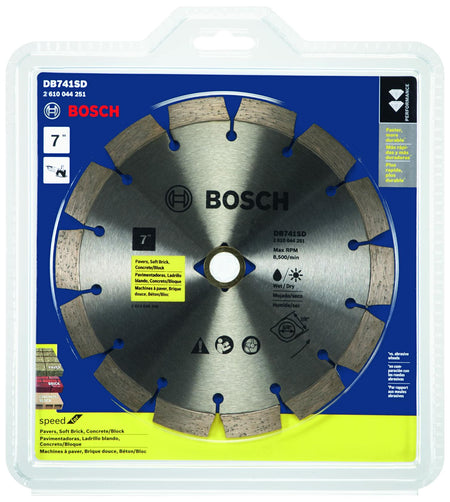 BOSCH DB741SD 7 in. Standard Segmented Rim Diamond Blade for universal rough cut wet/dry cutting.