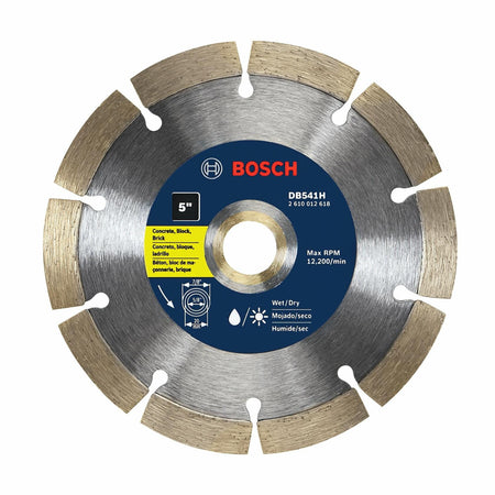 BOSCH DB541H 5 In. Premium Segmented Rim Diamond Blade with 7/8 In. Arbor for wet dry cutting concrete brick block