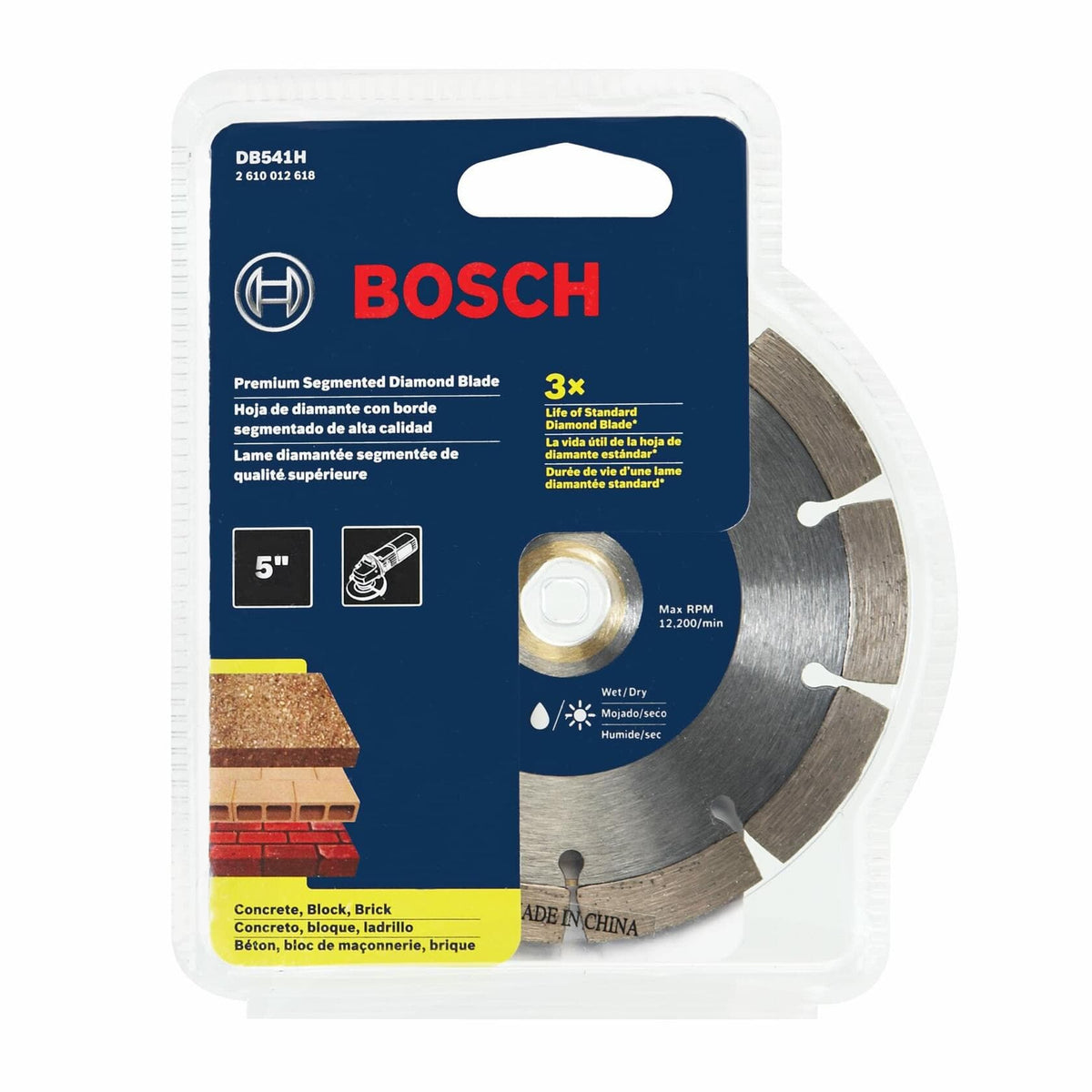 BOSCH DB541H 5 In. Premium Segmented Rim Diamond Blade with 7/8 In. Arbor for wet/dry concrete cutting