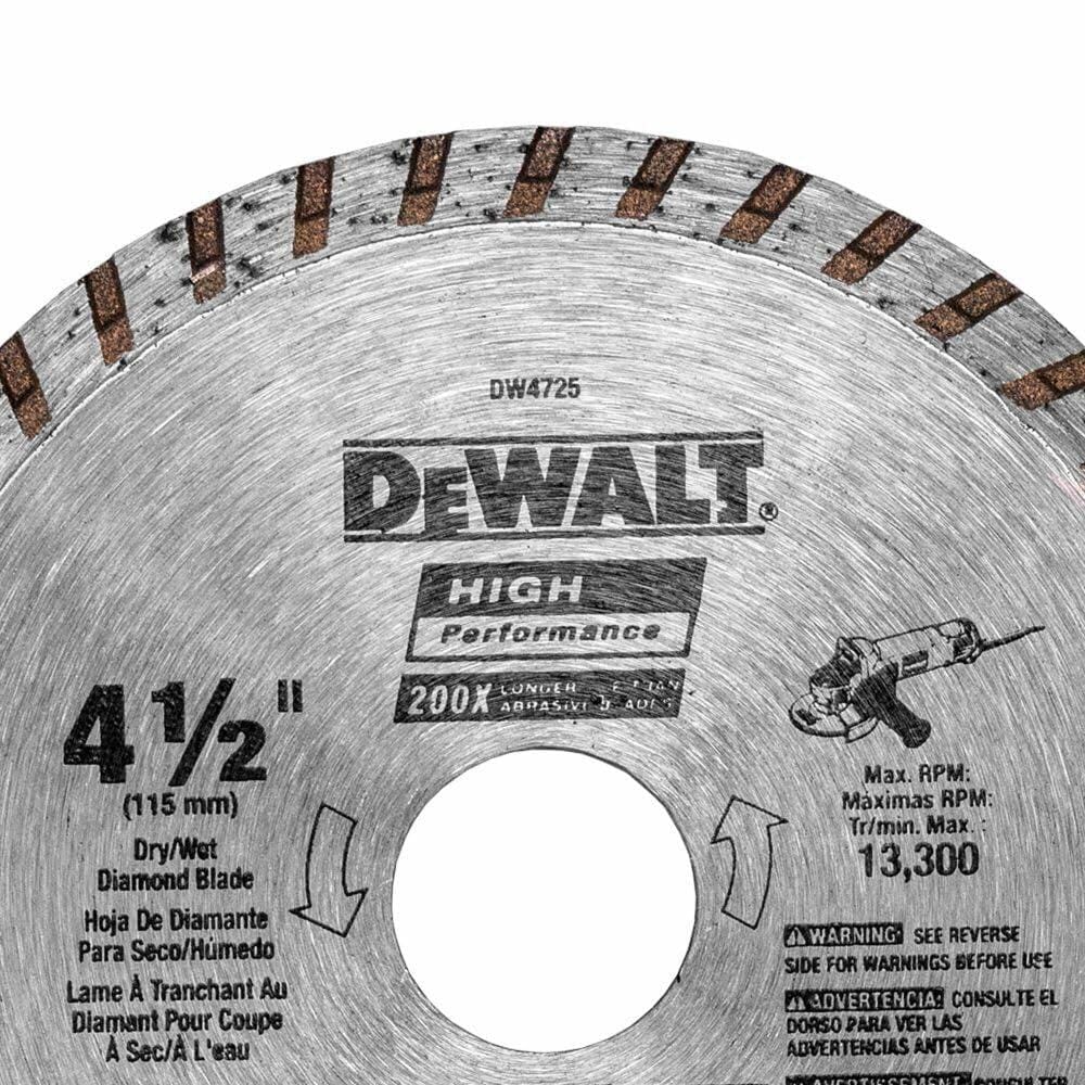 DEWALT Diamond Blade 4-1/2 Inch Continuous Rim Dry Cutting Masonry Blade with 7/8-Inch Arbor DW4725