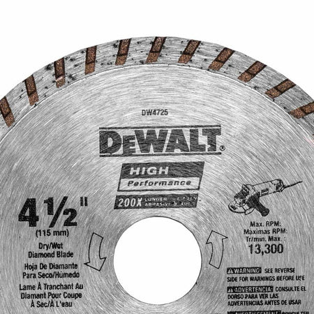 DEWALT Diamond Blade 4-1/2 Inch Continuous Rim Dry Cutting Masonry Blade with 7/8-Inch Arbor DW4725