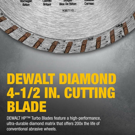 DEWALT Diamond Blade 4-1/2 Inch Continuous Rim for Dry Cutting Masonry with 7/8 Inch Arbor Diameter