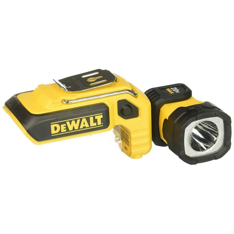 DEWALT 20V MAX LED Magnetic Work Light DCL044 with 360° pivot head and clip-on mount for hands-free lighting