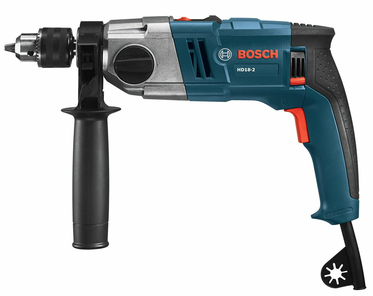 Bosch HD182RT 8.5 Amp 1/2 inch Two-Speed Hammer Drill with ergonomic handle and durable metal chuck