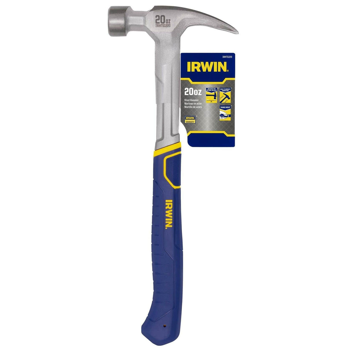 IRWIN 20 OZ Rip Claw Hammer with ergonomic textured grip and forged steel construction for comfortable all-day use
