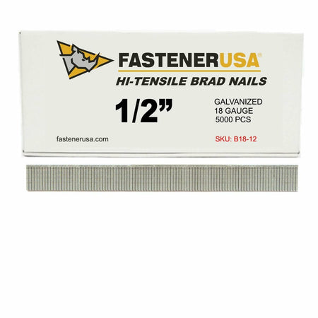 FastenerUSA 18-Gauge 1/2 Inch Galvanized Brad Nails 5000-Pack for Finish Nailers and Trim Work