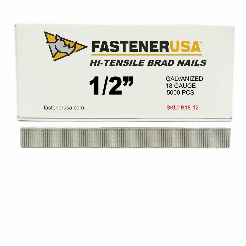 FastenerUSA 18-Gauge 1/2 Inch Galvanized Brad Nails 5000-Pack for Finish Nailers and Trim Work