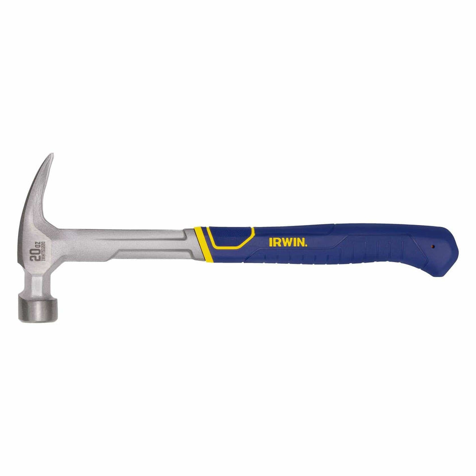 IRWIN 20 OZ Rip Claw Hammer with ergonomic textured grip and solid forged steel construction for durable use