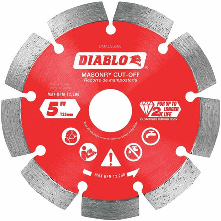 Diamond blade with red and gray design on a white background