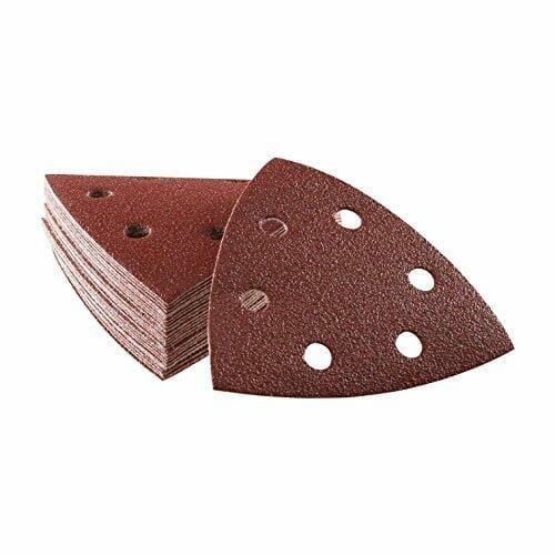 Set of triangular sandpaper sheets on a white background