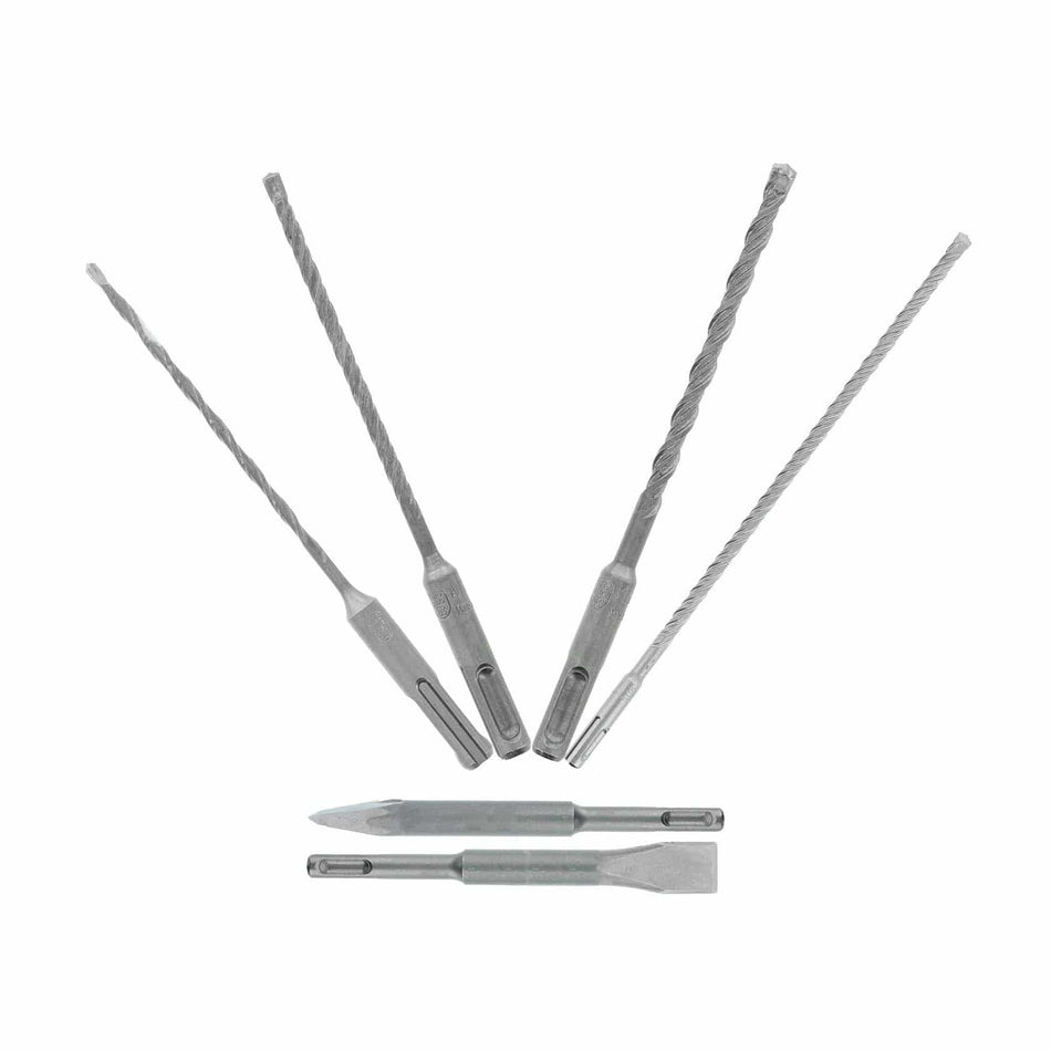 Set of various drill bits on a white background