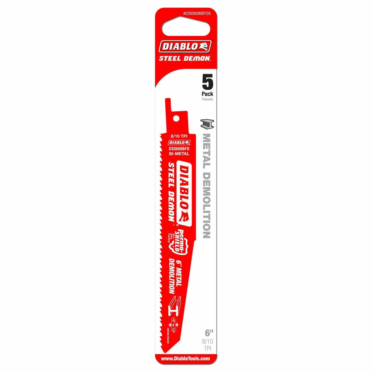 Diablo 6 Inch 8/10 TPI Bi-Metal Reciprocating Saw Blades 5-Pack for Extreme Thick Metal Demolition