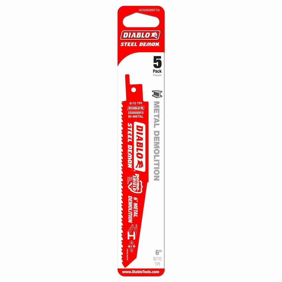 Diablo 6 Inch 8/10 TPI Bi-Metal Reciprocating Saw Blades 5-Pack for Extreme Thick Metal Demolition