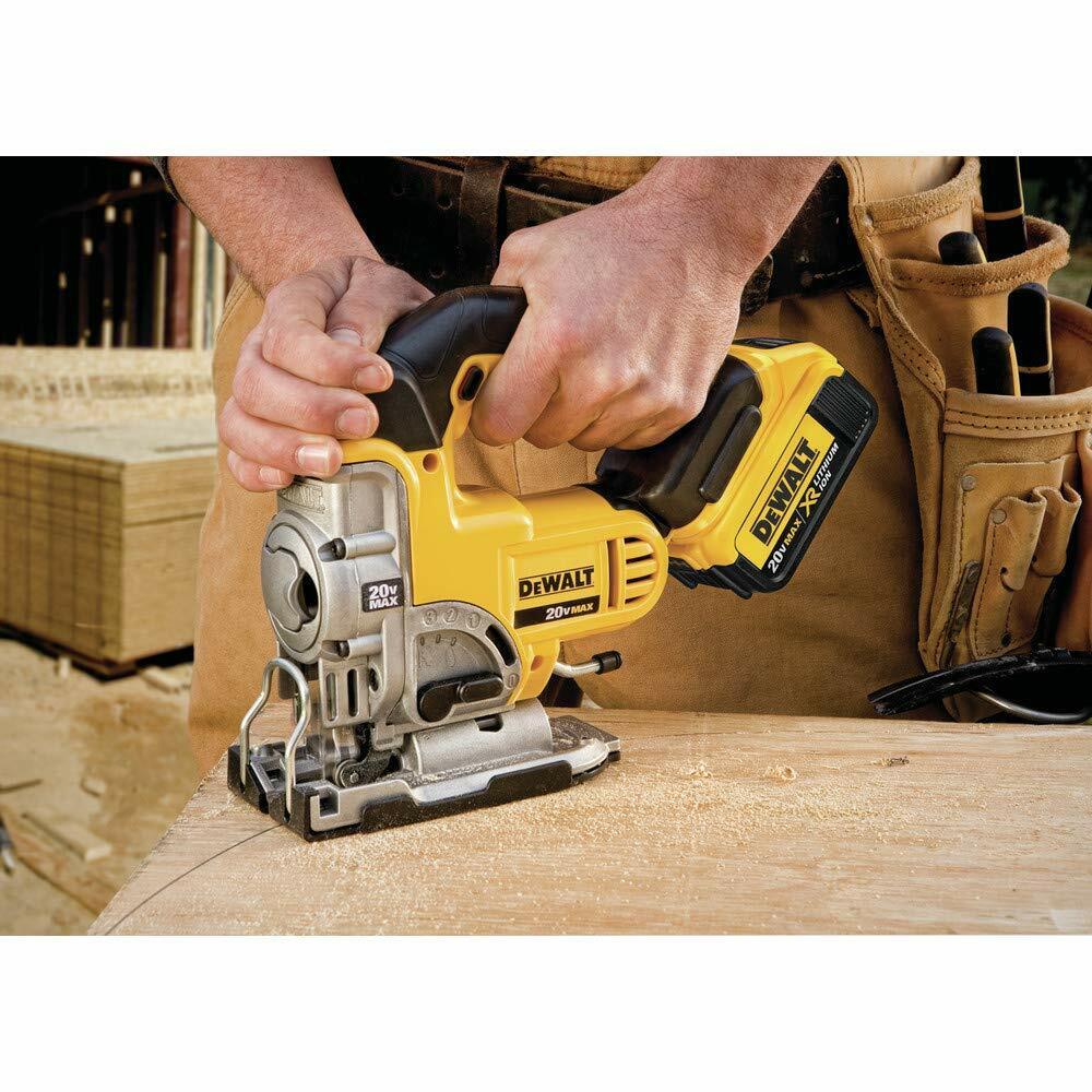 DEWALT 20V MAX Cordless Jig Saw Kit DCS331M1 with 4.0Ah battery and variable speed for precise wood cutting