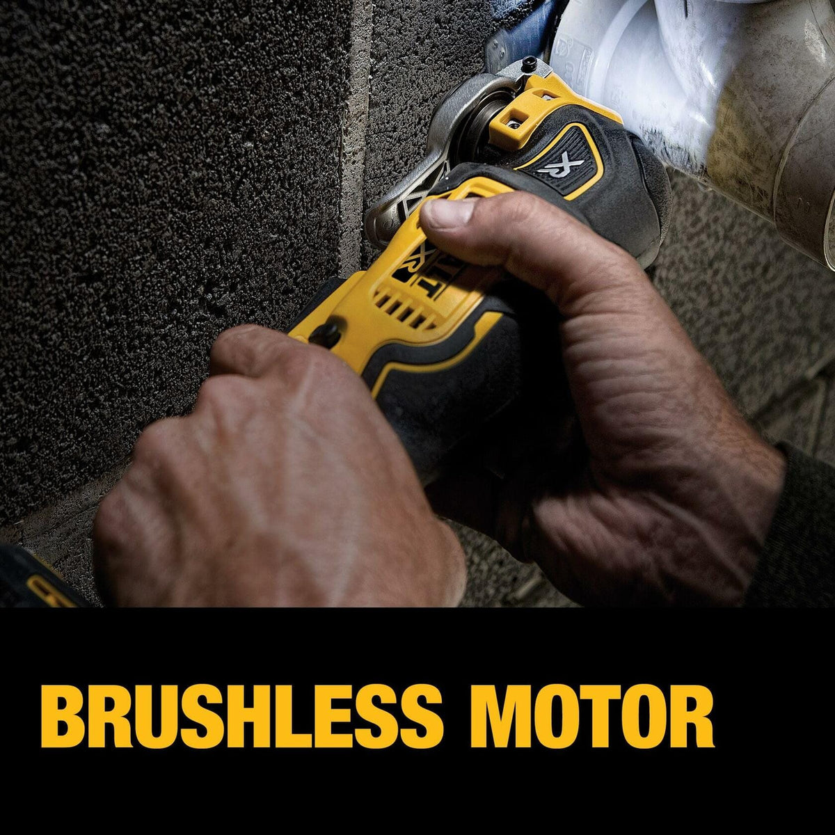 DEWALT 20V MAX XR Brushless Oscillating Multi-Tool DCS356B Cordless 3-Speed Quick-Change Bare Tool in use on tile grout