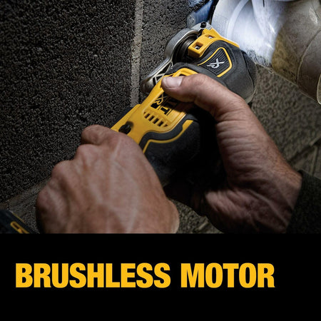 DEWALT 20V MAX XR Brushless Oscillating Multi-Tool DCS356B Cordless 3-Speed Quick-Change Bare Tool in use on tile grout