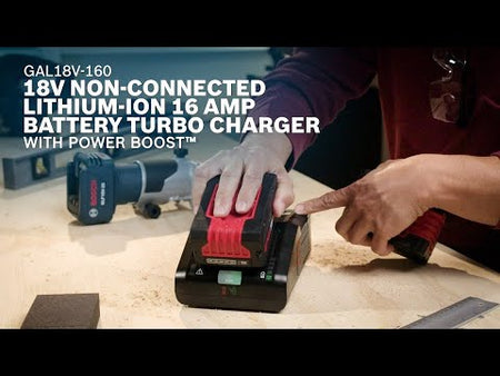 Bosch GAL18V-160: 18V Non-Connected Lithium-Ion 16 Amp Battery Turbo Charger with Mode Button promotional video