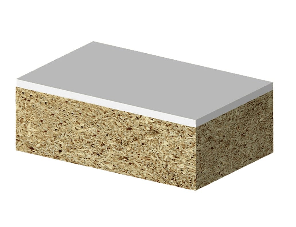 3D illustration of a wood block with a white laminate top surface being trimmed perfectly flush to the edge using the Freud 42-118 bit.