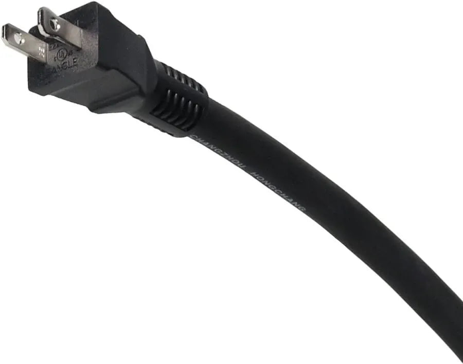 A black power cord with a two-prong US plug, shown against a plain white background.