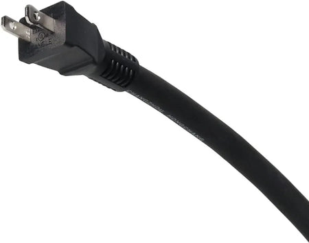 A black power cord with a two-prong US plug, shown against a plain white background.