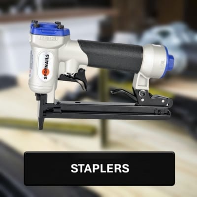 Stapler with 'STAPLERS' label on a blurred background