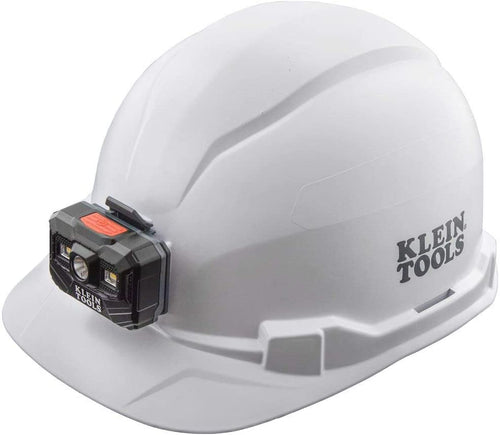 Klein White Hard Hat, Non-Vented, Cap Style with Rechargeable Headlamp
