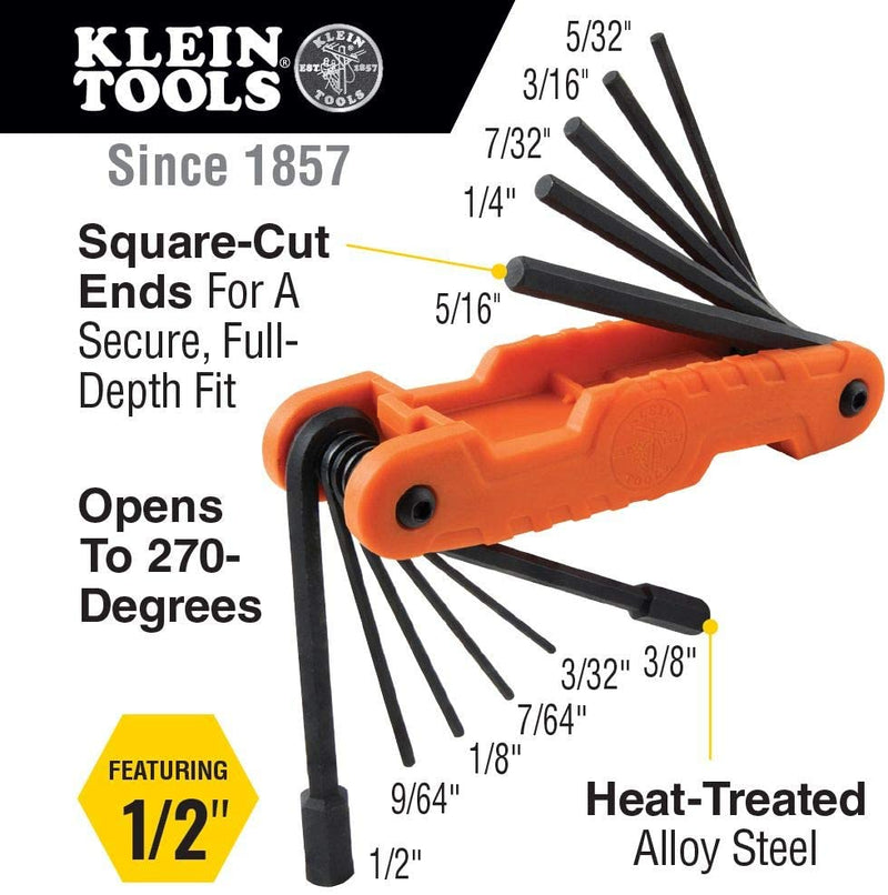 Load image into Gallery viewer, Klein 11 pc Pro Folding Hex Key Set, Fractional Inch-Sized Keys
