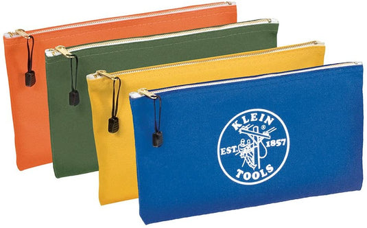 Klein Zipper Bags, Canvas Tool Pouches Olive/Orange/Blue/Yellow, 4-Pack 5140