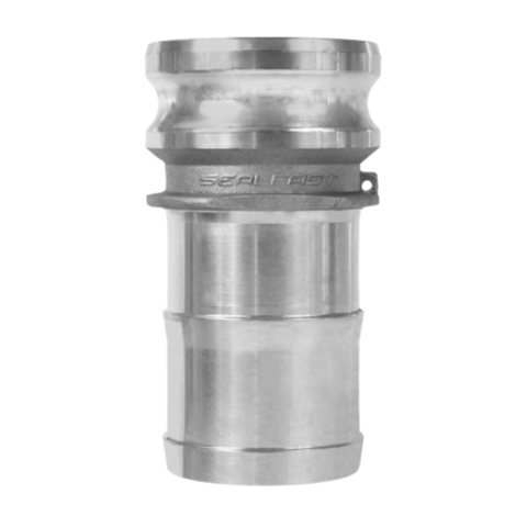 SealFast Male Adapter x Shank Cam & Groove Coupling made of aluminum shown against white background.