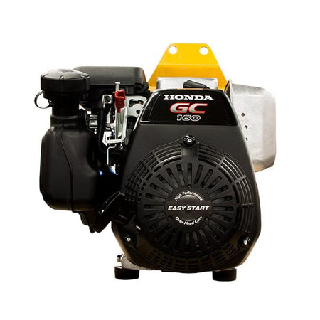 he Winco W3000H typically has a compact, open-frame design with a black metal frame surrounding the engine and generator components. The Honda GX160 engine is usually red with a black fuel tank on top. The control panel includes power outlets, a circuit breaker, and an engine switch, often located on one side. The generator is designed for portability but may not have built-in wheels.