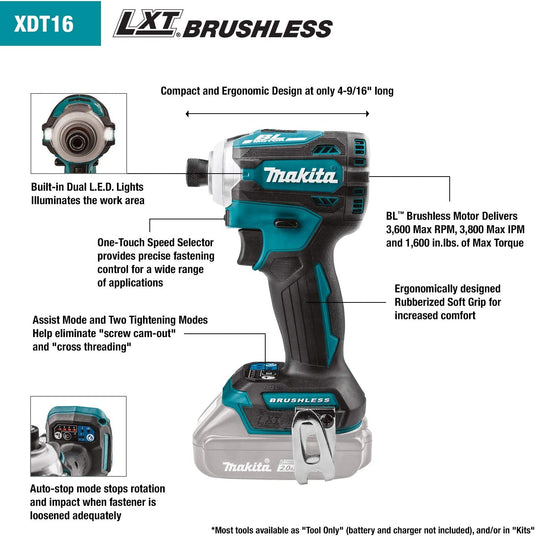 Makita 18V LXT® Brushless Quick‑Shift Mode™ 4‑Speed Impact Driver (Bare Tool)