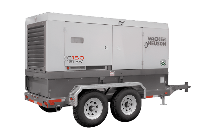 Wacker Neuson G150 mobile generator. You can clearly see the "WACKER NEUSON" branding and the "G150" model designation on the side. It's a substantial, enclosed generator mounted on a tandem-axle trailer, similar in style to the Airman generator we just discussed. These are powerful and portable units often used on construction sites, for events, or as backup power in various locations, including around Tomball. The "121 HW" likely refers to its power output and specific configuration. What are you interest